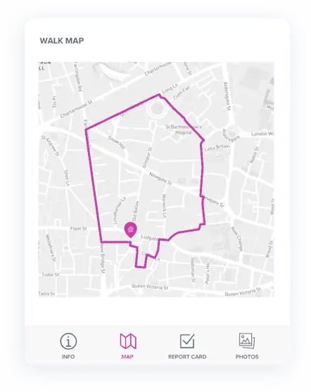 GPS-tracked walk map in the Hooman on Demand app